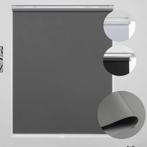 KALYSIE Cordless Roller Shades 100% Blackout Blinds for Windows and Doors, Pull Down Room Darkening Window Shades, Easy to Install for Home and Office, Grey, Fixed 75 Inches High, 30 Inches Width