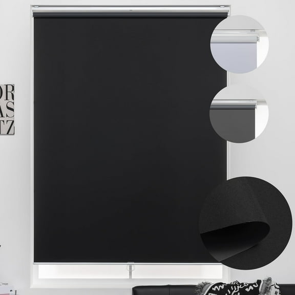 KALYSIE Cordless Roller Shades 100% Blackout Blinds for Windows and Doors, Pull Down Room Darkening Window Shades, Easy to Install for Home and Office, Grey, Fixed 75 Inches High, 35 Inches Width