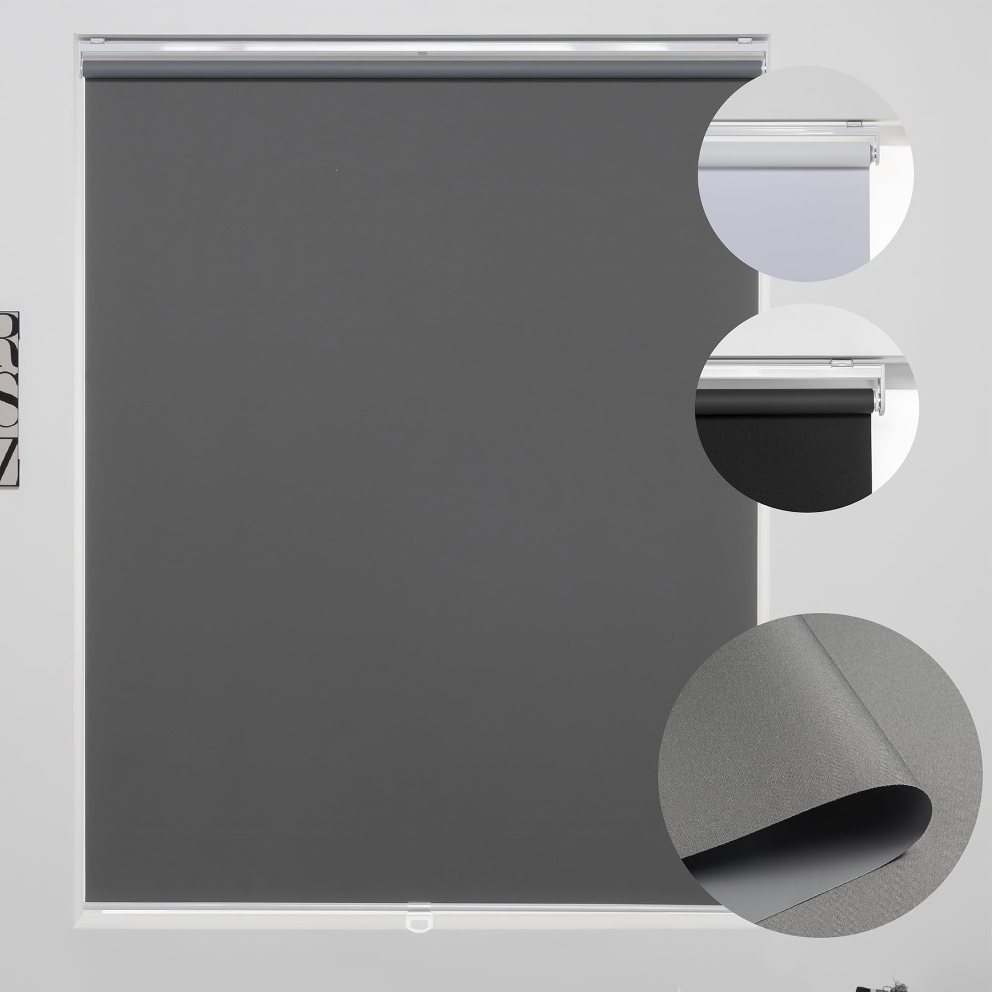 KALYSIE Cordless Roller Shades 100% Blackout Blinds for Windows and Doors, Pull Down Room Darkening Window Shades, Easy to Install for Home and Office, Grey, Fixed 75 Inches High, 39 Inches Width