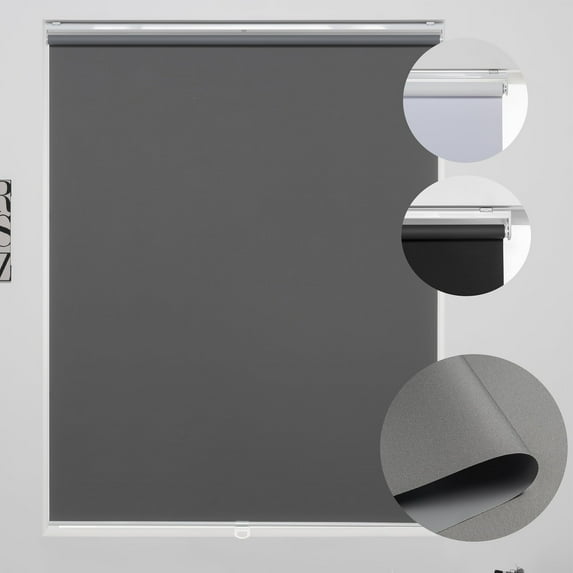 KALYSIE Cordless Roller Shades 100% Blackout Blinds for Windows and Doors, Pull Down Room Darkening Window Shades, Easy to Install for Home and Office, Grey, Fixed 75 Inches High, 41 Inches Width