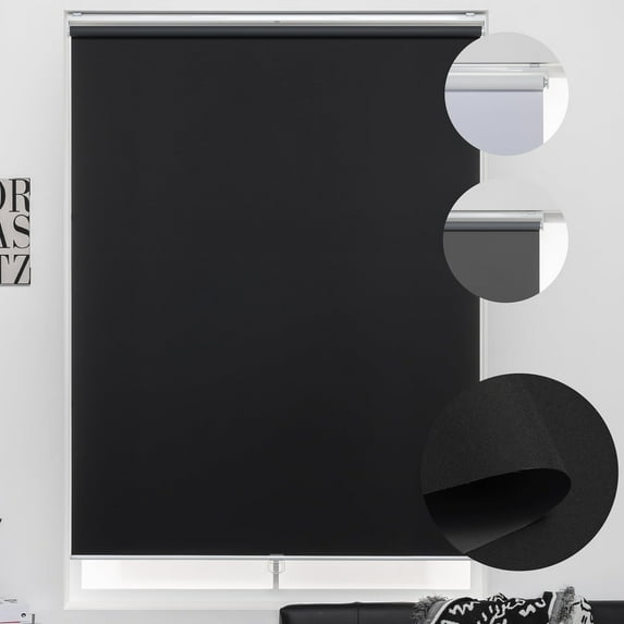 KALYSIE Cordless Roller Shades 100% Blackout Blinds for Windows and Doors, Pull Down Room Darkening Window Shades, Easy to Install for Home and Office, Grey, Fixed 75 Inches High, 28 Inches Width