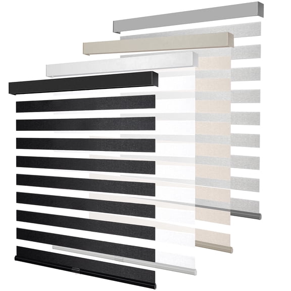 KALYSIE Cordless Zebra Blinds for Windows, Free-Stop Pull Down Roller Window Shades with Valance, Light Filtering Dual Layers Sheer Shades for Home and Office, Black, 29"W x 72"H
