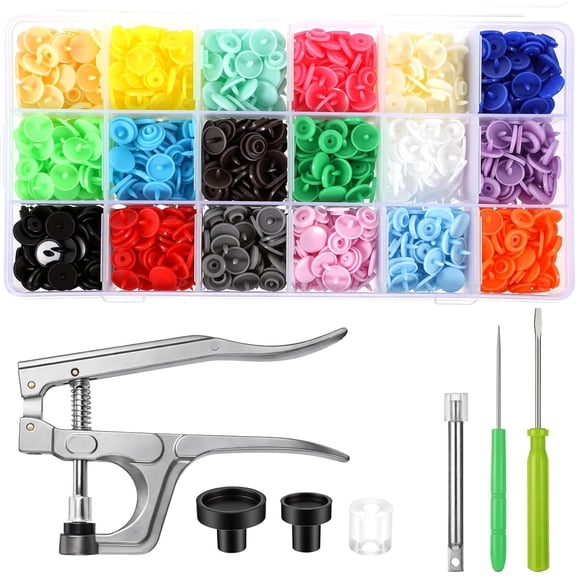 KAM Snap Button with Snap Pliers Kit, 450 Sets Snap Fastener T5 Plastic No-Sew Buttons Plastic Fasteners Punch Poppers Closures No-Sew Buttons for Sewing Clothing Coat Crafting