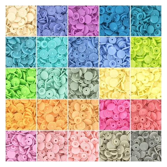 KAM Snaps 250 Sets - Size 20/T5 Plastic Snap Fasteners - No-Sew Buttons for Cloth Diapers, Baby Clothes, Sewing & Craft Projects - Light Color Variety Pack