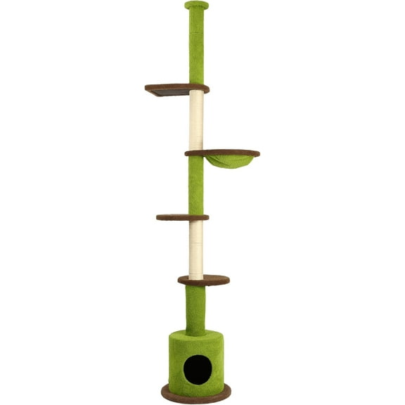 KAMABOKO Floor to Ceiling Cat Tree, Cat Tower 5-Tier Height(88-107 Inches) Adjustable, Tall Cat Climbing Tower with Scratching Post, Cat Cave Condo, Cozy Hammock, and Ball Toy for Indoor Cats