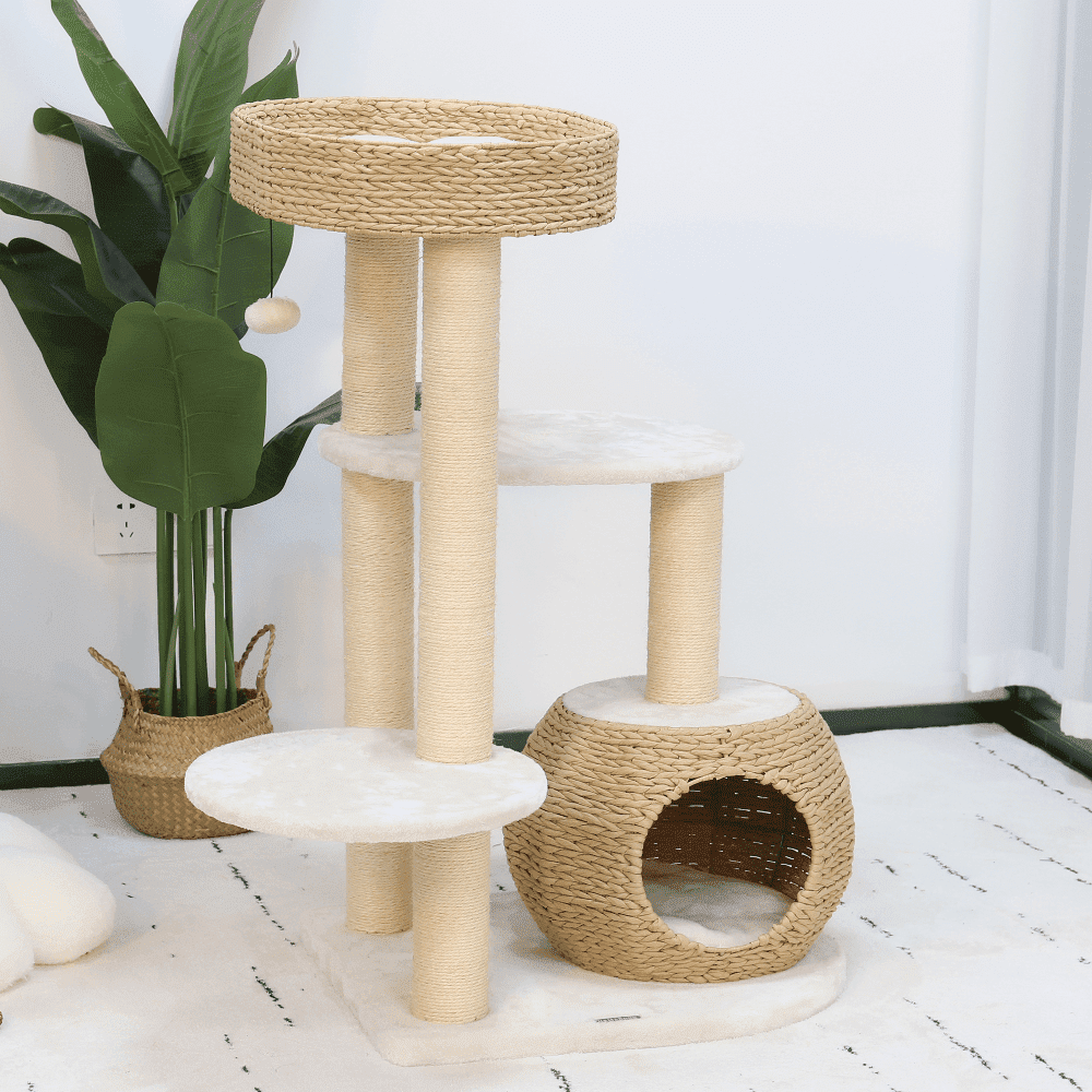 Bifanuo 39 Tall Cat Tree for Kittens Climb Play Rest Hand Woven Condo Top Perch Cat Tree for Indoor Cats w Natural Sisal Scratching Posts Walmart Business Supplies