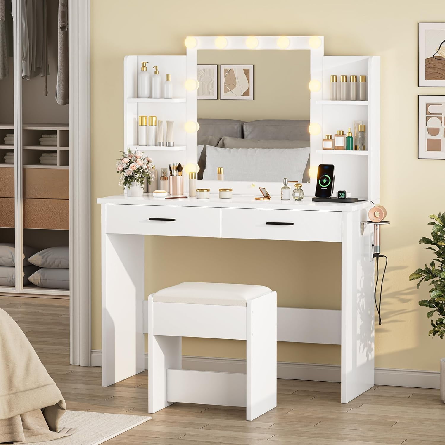 KAMABOKO Makeup Vanity with LED Lighted and Large Mirror, Vanity Desk ...