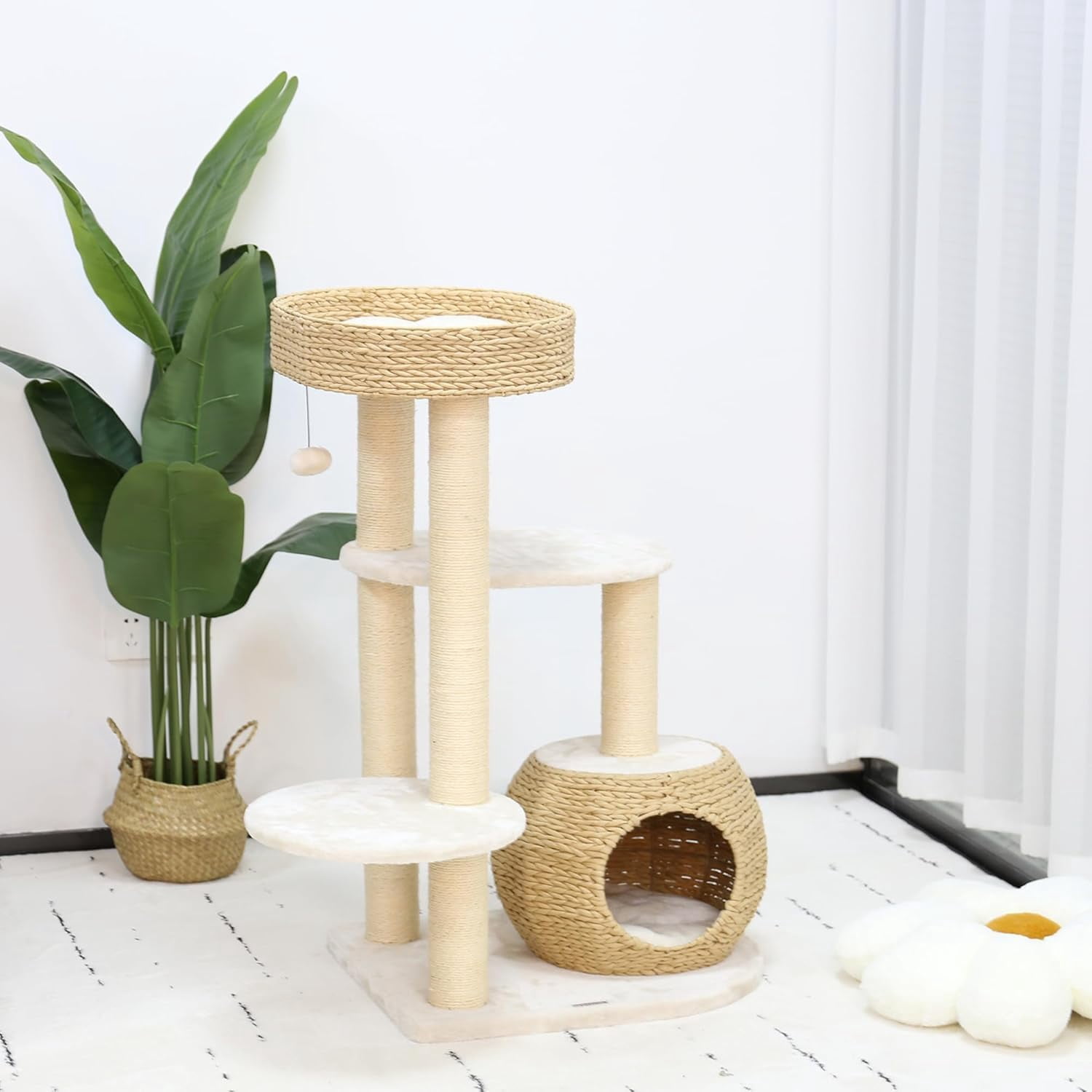 KAMABOKO Modern Cat Tree, 39" Tall Cat Tree for Kittens Climb Play & Rest, Cat Tree for Indoor Cats w/Natural Sisal Scratching Posts, Hand-Woven Condo & Top Perch