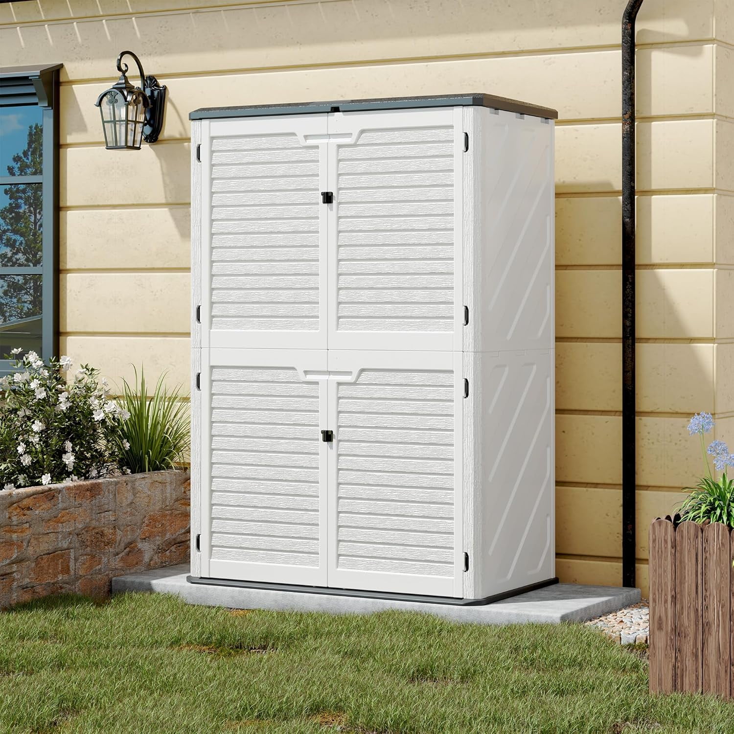KAMABOKO Outdoor Storage Cabinet 65 Cu.Ft Outdoor Trash Can Storage ...
