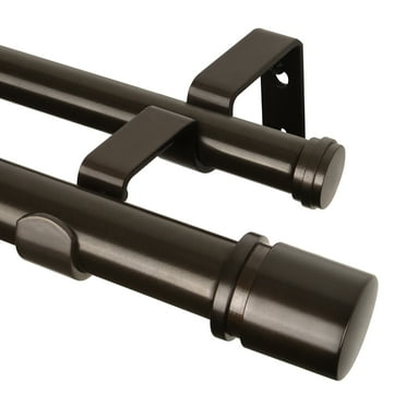KAMANINA 1" Telescoping Heavy Duty Double Curtain Rod Set with Cap Finials, 36 - 72", Bronze