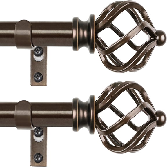 2 Pack Curtain Rods 32 to 86 Inch, Adjustable Single Rod, Bronze | 3/4" Drapery Rods, Heavy Duty Metal, Easy Install, Decorative Twisted Cage Finials, for Bedroom, Living Room, Sliding Door