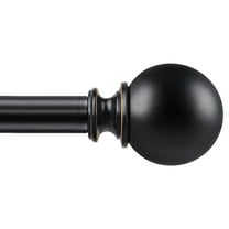 KAMANINA 3/4" Adjustable Single Curtain Rod with Round Ball Finial, 28 - 48", Black