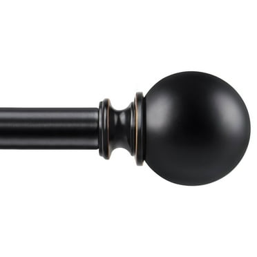 KAMANINA 3/4" Adjustable Single Curtain Rod with Round Ball Finial, 28 - 48", Black