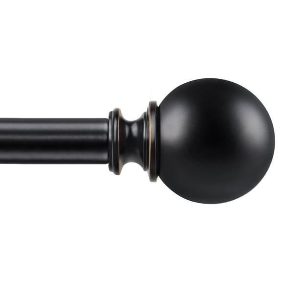 KAMANINA 3/4" Matte Round Ball Adjustable Single Curtain Rod, 48 - 84", Black