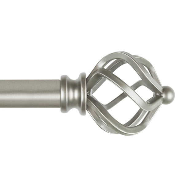 KAMANINA 3/4" Adjustable Single Curtain Rod with Twist Cage Finial, 84 - 120", Antique Silver