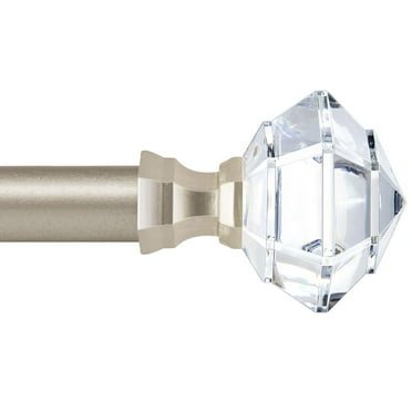 KAMANINA 3/4" Single Curtain Rod with Acrylic Diamond Finial, 48 - 84", Champagne Gold