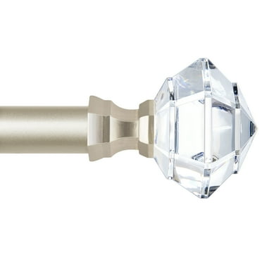 KAMANINA 3/4" Single Curtain Rod with Acrylic Diamond Finial, 84 - 120", Champagne Gold