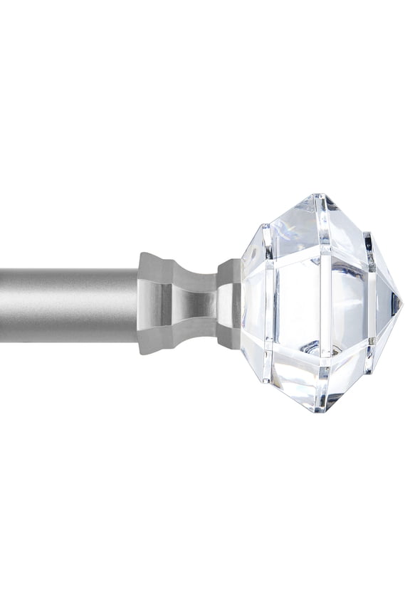 3/4" Single Curtain Rod with Acrylic Diamond Finial, 28 - 48", Antique Silver