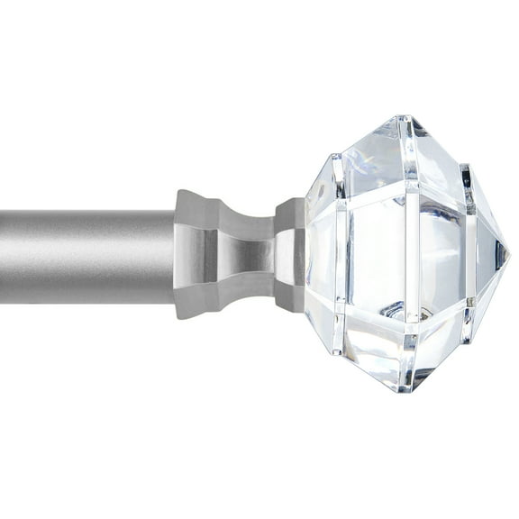 KAMANINA 3/4" Single Curtain Rod with Acrylic Diamond Finial, 48 - 84", Antique Silver