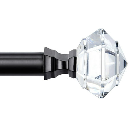 KAMANINA 3/4" Single Curtain Rod with Acrylic Diamond Finial, 48 - 84", Black