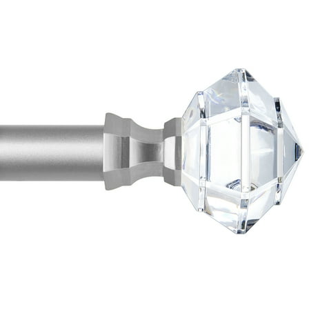 KAMANINA 3/4" Single Curtain Rod with Acrylic Diamond Finial, 84 - 120", Antique Silver