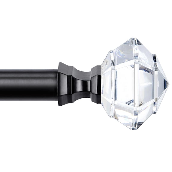 KAMANINA 3/4" Single Curtain Rod with Acrylic Diamond Finial, 84 - 120", Black