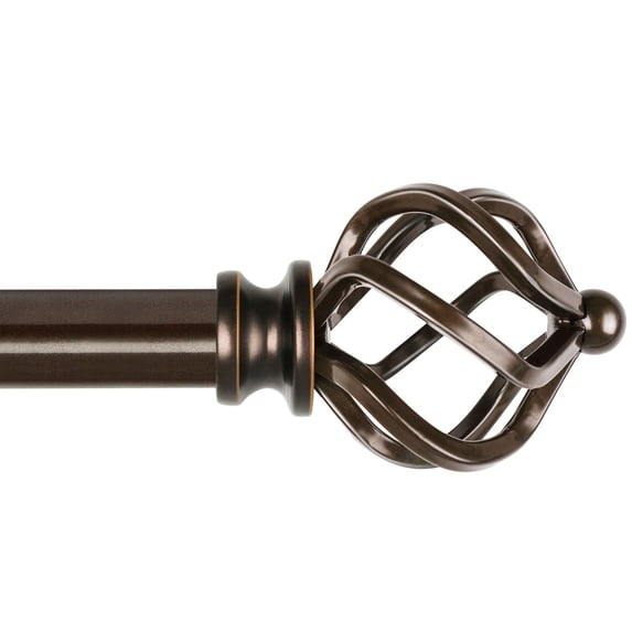 KAMANINA 3/4" Adjustable Single Curtain Rod with Twist Cage Finial, 28 - 48", Bronze