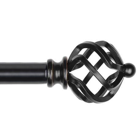 KAMANINA 3/4" Adjustable Single Curtain Rod with Twist Cage Finial, 28 - 48", Black