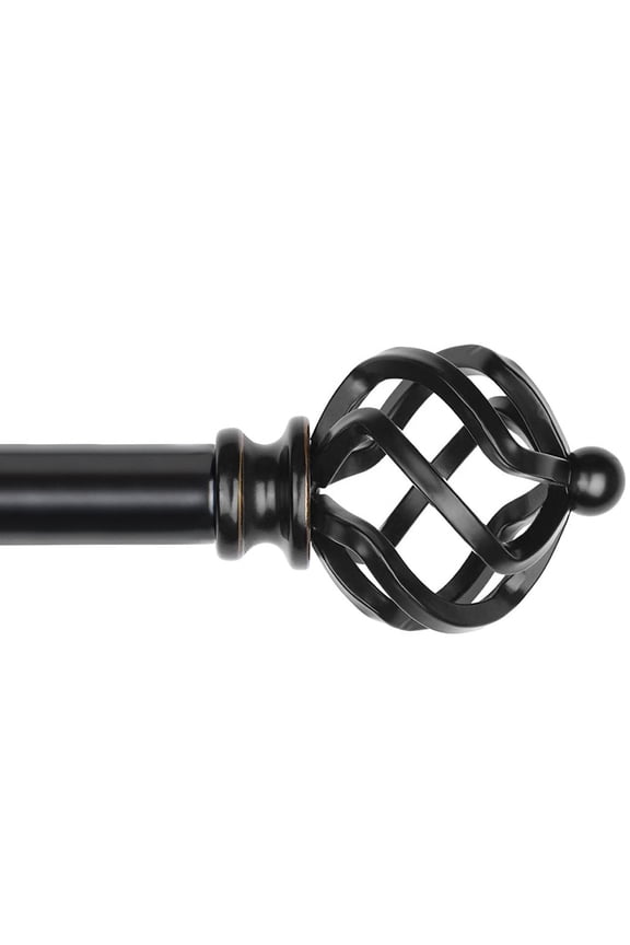 3/4" Adjustable Single Curtain Rod with Twist Cage Finial, 28 - 48", Black