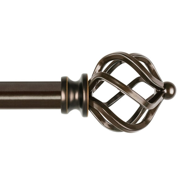 KAMANINA 3/4" Adjustable Single Curtain Rod with Twist Cage Finial, 48 - 84", Bronze
