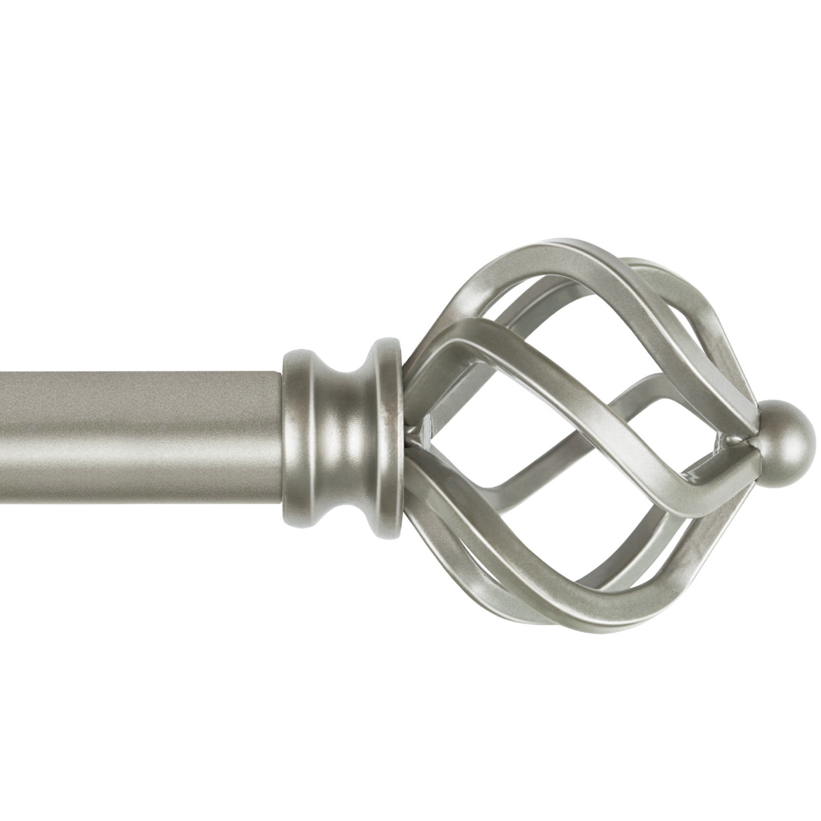 KAMANINA 3/4" Adjustable Single Curtain Rod with Twist Cage Finial, 48 - 84", Antique Silver