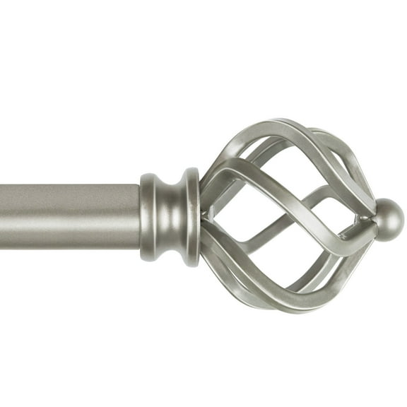 KAMANINA 3/4" Adjustable Single Curtain Rod with Twist Cage Finial, 48 - 84", Antique Silver