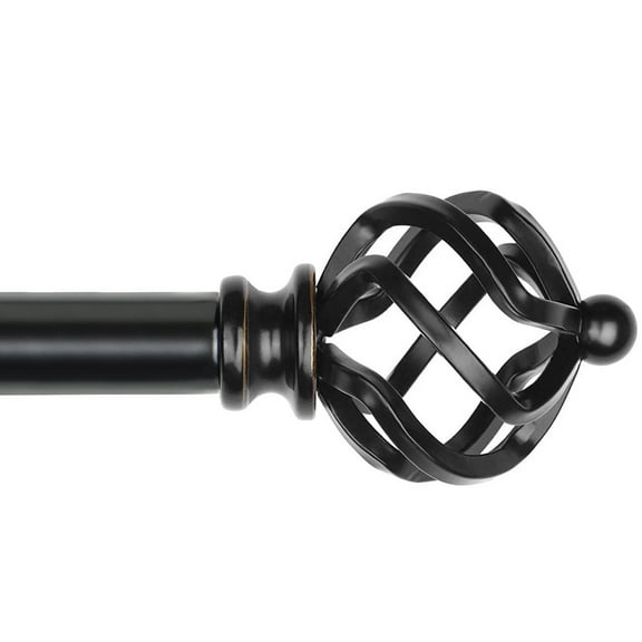KAMANINA 3/4" Adjustable Single Curtain Rod with Twist Cage Finial, 84 - 120", Black