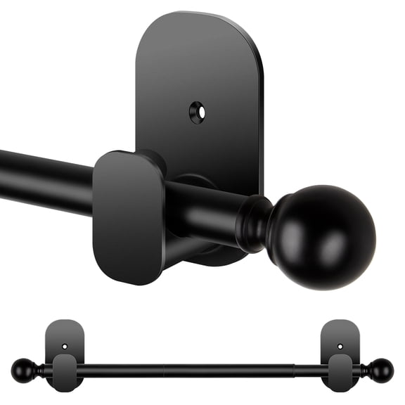 KAMANINA 5/8" No Drill Curtain Rod with Adhesive Brackets, 28 - 48", Black