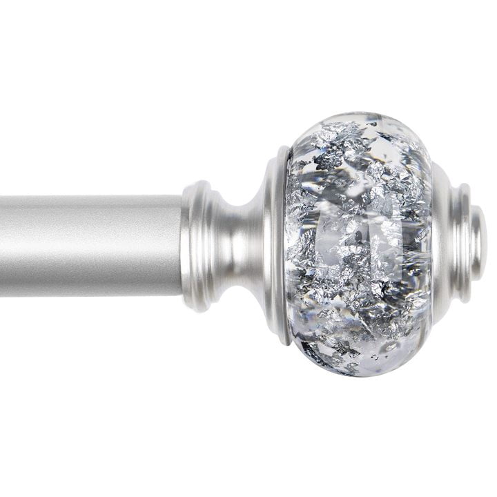 KAMANINA 7/8" Adjustable Single Curtain Rod with Translucent Finial, 28 - 48", Silver