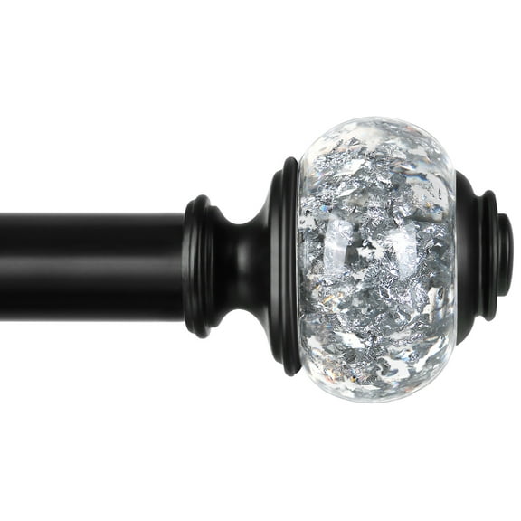 KAMANINA 7/8" Adjustable Single Curtain Rod with Translucent Finial, 48 - 84", Black
