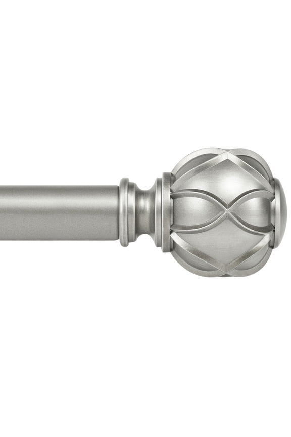7/8" Adjustable Single Curtain Rod with Netted Texture Finial, 28 - 48", Antique Silver