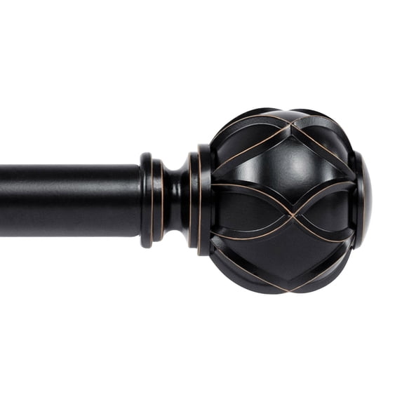 KAMANINA 7/8" Adjustable Single Curtain Rod with Netted Texture Finial, 48 - 84", Black