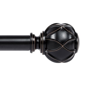 KAMANINA 7/8" Adjustable Single Curtain Rod with Netted Texture Finial, 84 - 120", Black