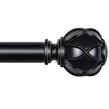 KAMANINA 7/8" Adjustable Single Curtain Rod with Netted Texture Finial, 84 - 120", Black