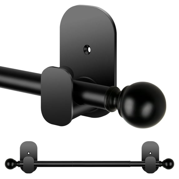 KAMANINA 5/8" No Drill Curtain Rod with Adhesive Brackets, 28 - 48", Black