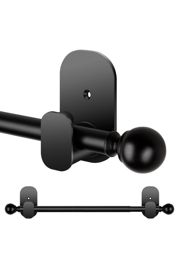 5/8" No Drill Curtain Rod with Adhesive Brackets, 28 - 48", Black