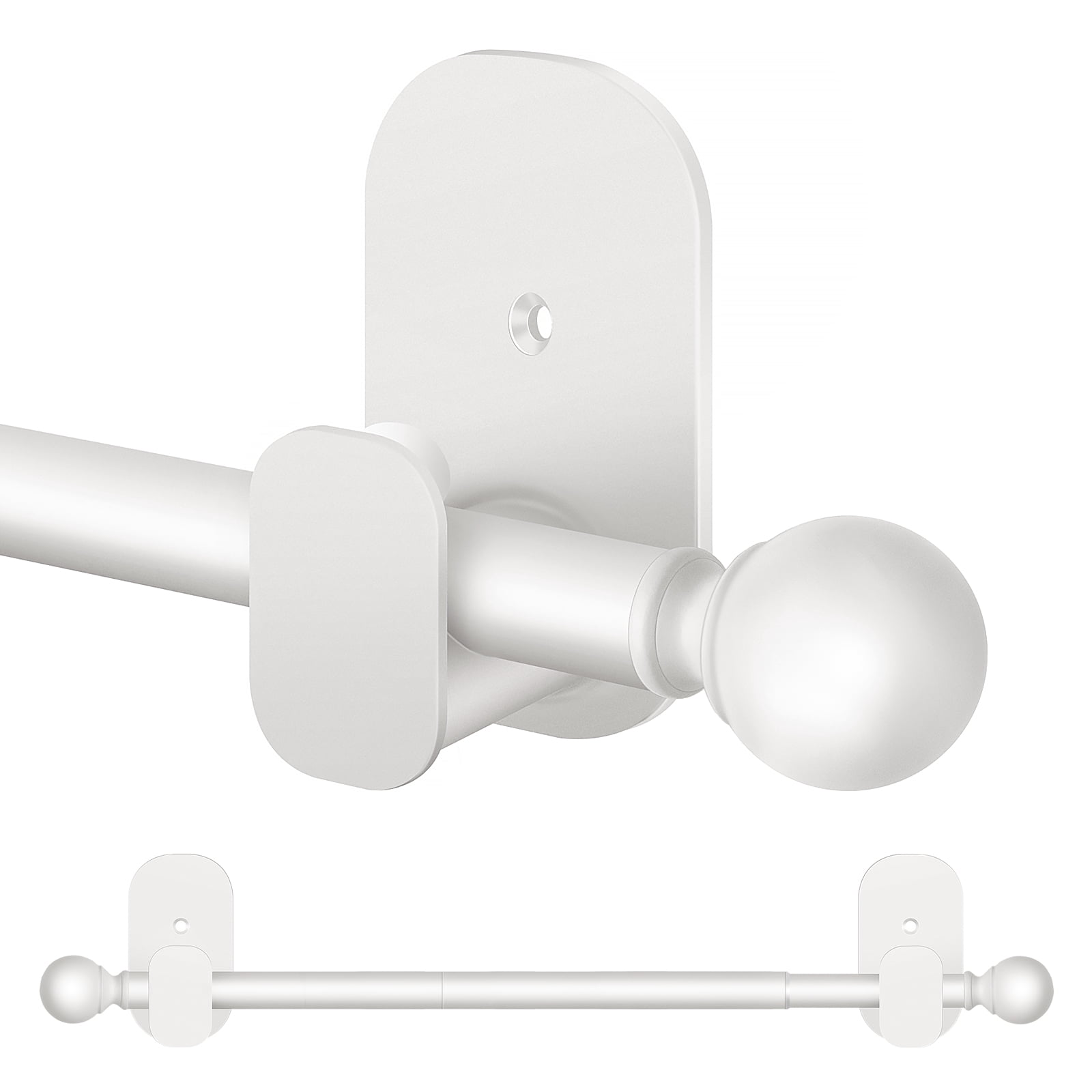 KAMANINA 5/8" No Drill Curtain Rod with Adhesive Brackets, 28 - 48", White