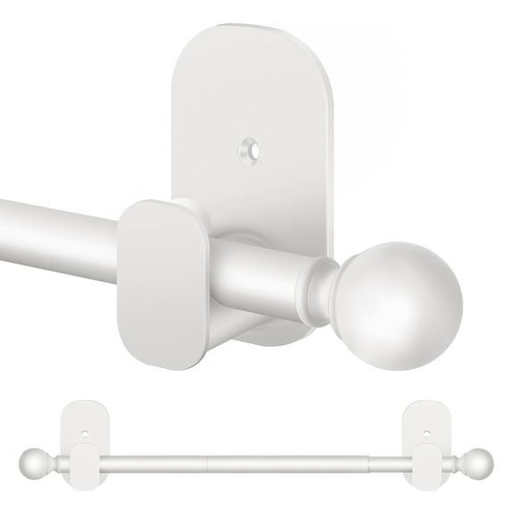 KAMANINA 5/8" No Drill Curtain Rod with Adhesive Brackets, 28 - 48", White