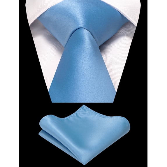KAMBERFT Baby Blue Necktie and Pocket Square Set for Men, Solid Color 3.15 inch Tie Set for Wedding Business Formal