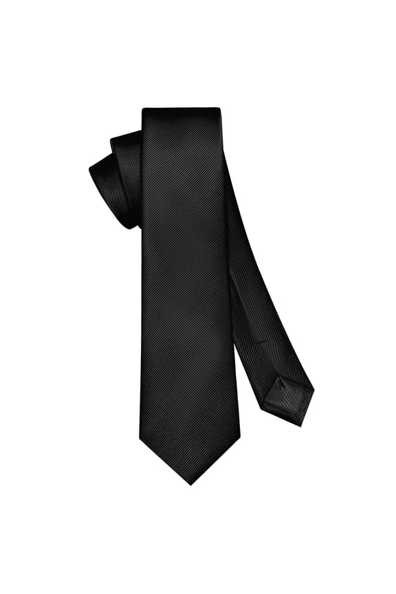 Black Skinny Tie for Men, 2.4 inch Wide Solid Color Slim Necktie