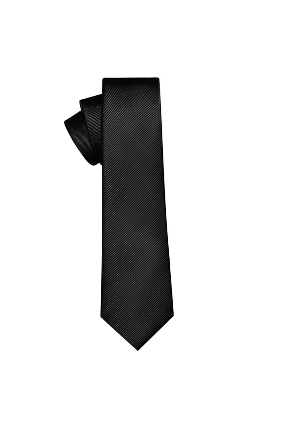 Men's Black Slim Tie, 2.4 inch Wide, Solid Color Skinny Necktie