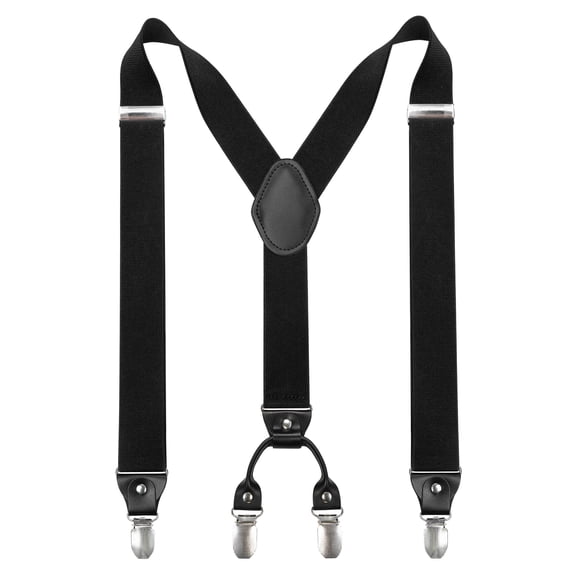 KAMBERFT Black Suspenders for Men 1.4 Inch Wide Adjustable Elastic Y-Back Braces with 4 Metal Clips
