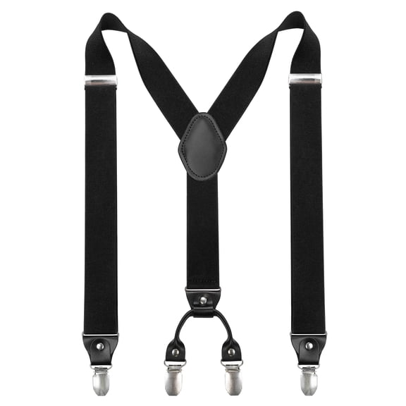 KAMBERFT Black Suspenders for Men 1.4 Inch Wide Adjustable Elastic Y-Back Braces with 4 Metal Clips