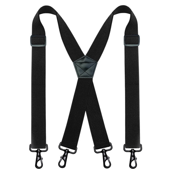 KAMBERFT Black Heavy Duty X-Back Suspenders for Men, 1.4 inch Wide Adjustable Elastic Straps